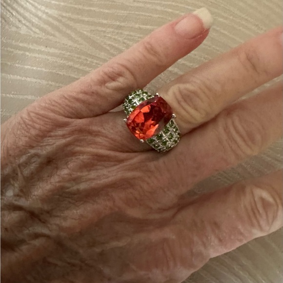 Ring w/authentic Orange Sapphire & RUSSIAN CHROME DIOPSIDE 925 sterling size 7 - Picture 4 of 9